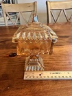 Jeanette Carnival Glass Wedding Dish Merigold Iridescent Pedestal 6.5" w/Lid