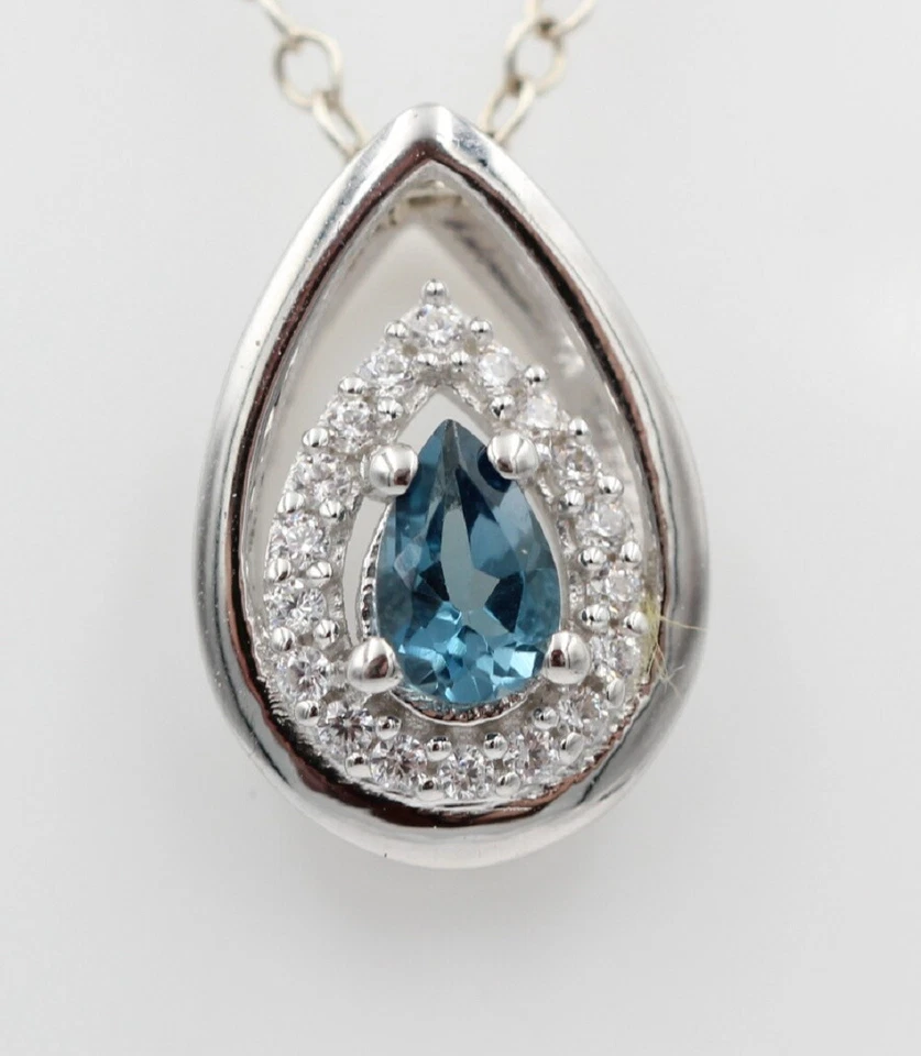 Nobile 0,51 Carati Londra Topazio Blu Rimorchio 925 Collier Collana Argento - Immagine 2 di 4