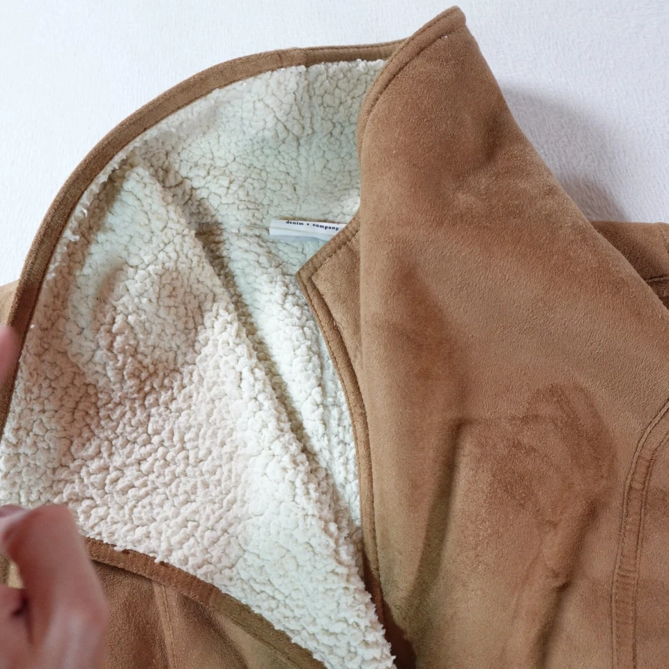 Chaleco Denim And Company Mujer 1X Marrón Imitación Gamuza Cuero Vaquera Occidental Boho Foto 4 de 4