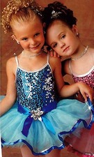 NWOT Dance Costume Pageant ribbon hem Blue W/ Attached ruffled skirt child 2C