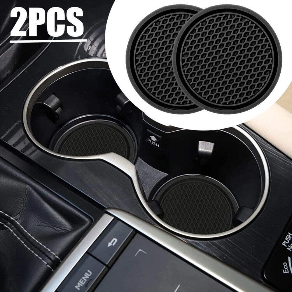 Anti-Slip Black Silicone Cup Holder Coasters for Car - 2 Pack