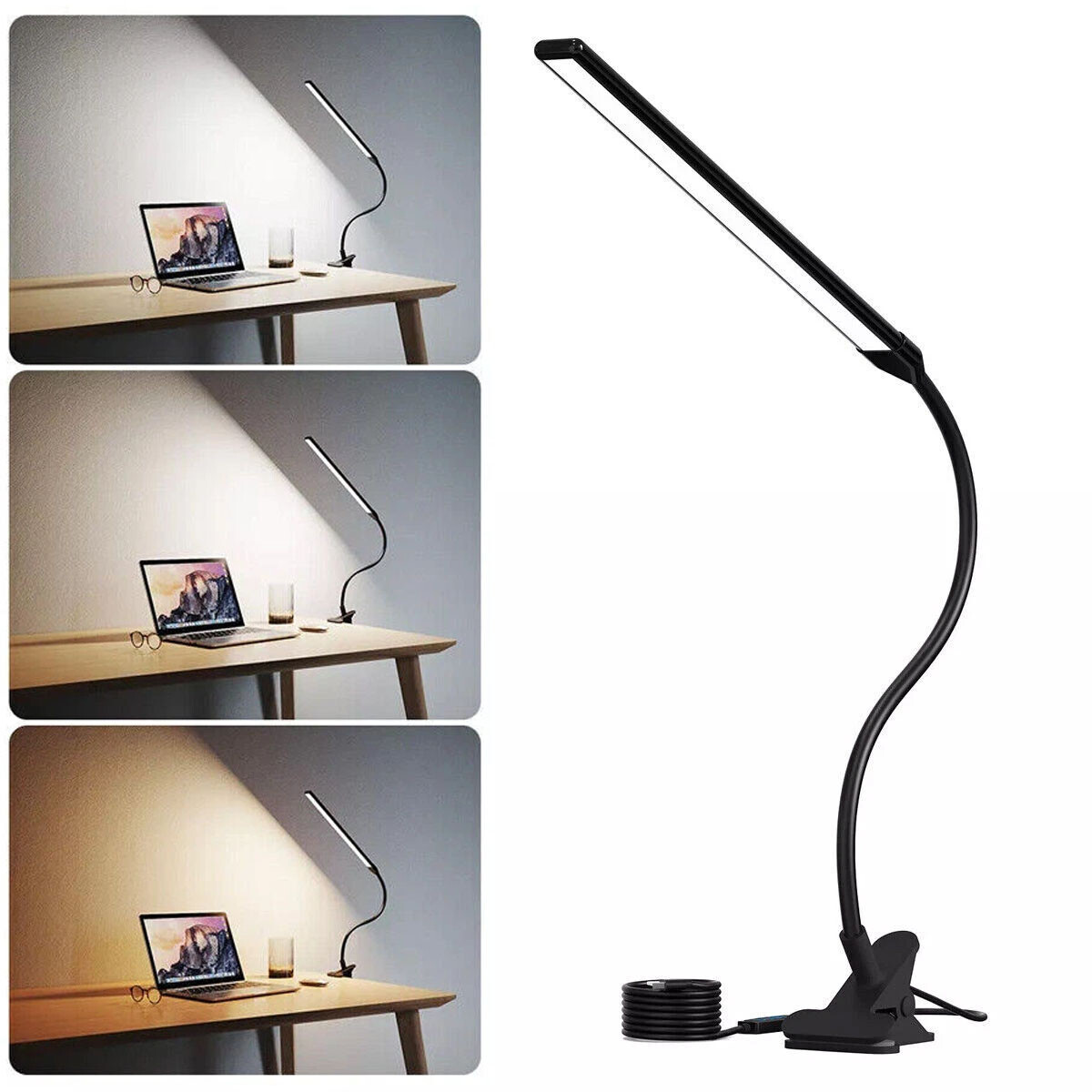 LED Desk Lamp Adjustable Swing Arm Lamp with Clamp Eye-Caring Reading Desk Light