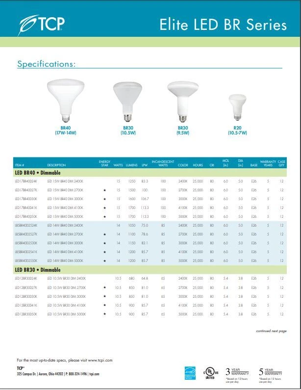 14W BR40 2700K Warm White Dimming LED Light Bulb Equal 85W TCP L85BR40D2527K NEW - Image 3 of 4