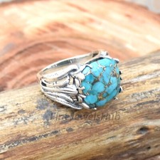 Copper Turquoise Ring, 925 Sterling Silver Ring, Handmade Men's Ring Boho Ring