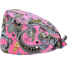 NEW Surgical Scrub Cap Doctor Nurse Cotton Bouffant Head Cover Hat Pink Paisley
