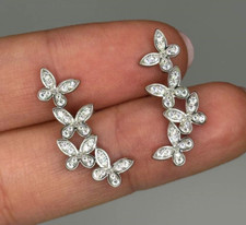 Sterling Silver Delicate Butterfly Climber Stud Earrings Pave Women's Earrings
