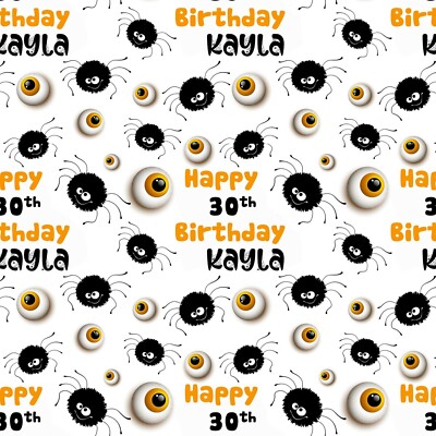 PERSONALISIERTES GESCHENKPAPIER HALLOWEEN AUGEN NAME HAPPY BIRTHDAY ERWACHSENE KINDER