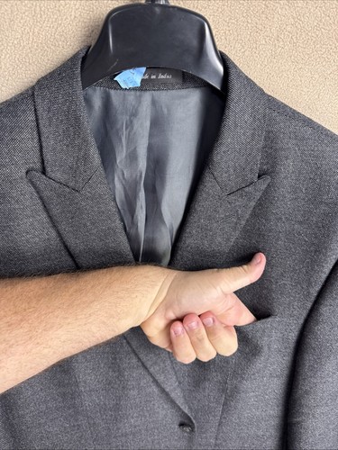 Calvin Klein 100% Wool 2 Button 44L Dark Gray Peak Lapel Nailhead Sports Coat - Picture 3 of 13