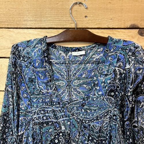 Blusa Camisa Top Joie Cuello en V Manga Globo 3/4 Floral Cachemira Talla M Azul - Imagen 2 de 10