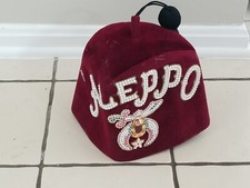 Vintage Shriners Jeweled Fez Hat ALEPPO 7 1/8" Size Moth Damage Tassel Pins