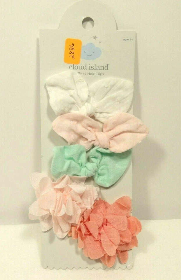 New Cloud Island Baby Girls 5 pkg Bow Flower Clip Pink Green White Orange - Image 2 of 2