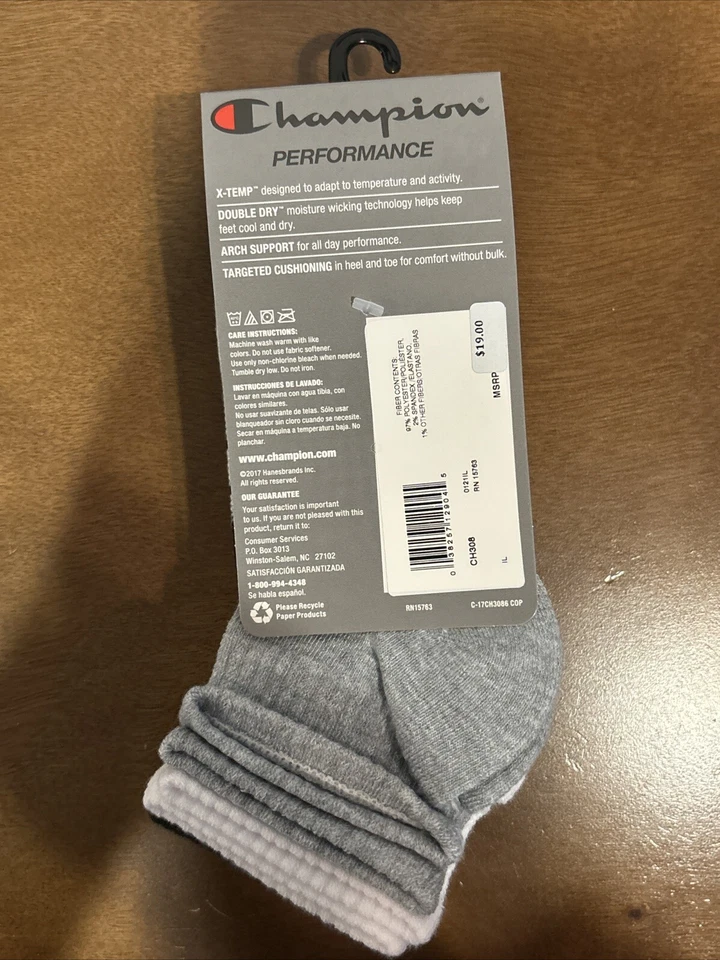 Paquete de 6 calcetines tobilleros nuevos con etiquetas Champion Performance para mujer blancos/negros/grises Foto 2 de 4