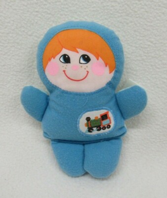 Vtg Playskool Baby Rattle Little Blue Boy Stuffed Toy
