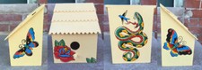 Original birdhouse painting snake butterfly rose bold traditional tattoo
