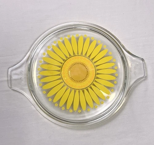 Vintage Pyrex Sunflower Daisy Round Replacement Glass Lid 474 C-3 Lid Only EUC