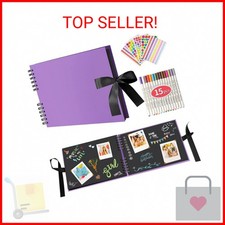 EVNEED Scrapbook Photo Album DIY Scrap Book Black Pages for Wedding Guest Book A