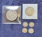 6 Coin Lot of Silver Coins (Morgan $; Barber 1/2 $; & Four Mercury Dimes)