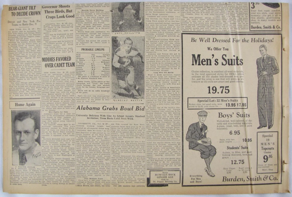 Periódico de fútbol americano vintage 1935 Rose Bowl - Alabama Crimson Tide vs Stanford Foto 2 de 3
