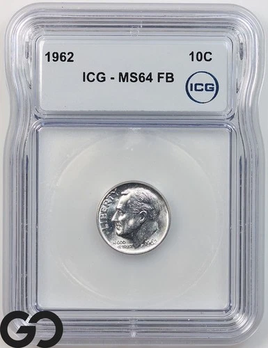 1962 Roosevelt Dime, Full Bands, ICG MS 64 FB ** Blast White!