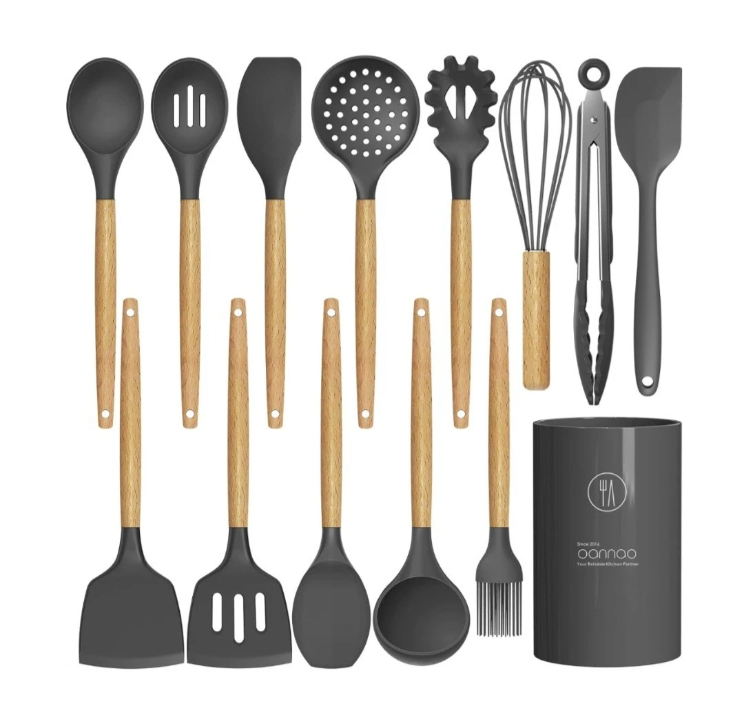 Silicone Cooking Utensils Kitchen Utensil Set - 446°F Heat Resistant Silicone...