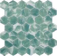 5 Sheets Green Hexagon Glass Mosaic,Pool Tiles,11.8" X 11.7" Kitchen Backsplash 