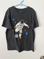 Cat and Jack Boys' Size L 12/14 Spaceman Astronaut Soccer T-Shirt Dark Gray