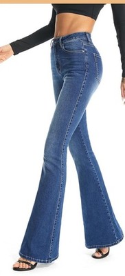 NEW! Flying Banana Jeans Women 6 Blue Curvy Flare Double Button Denim Pants