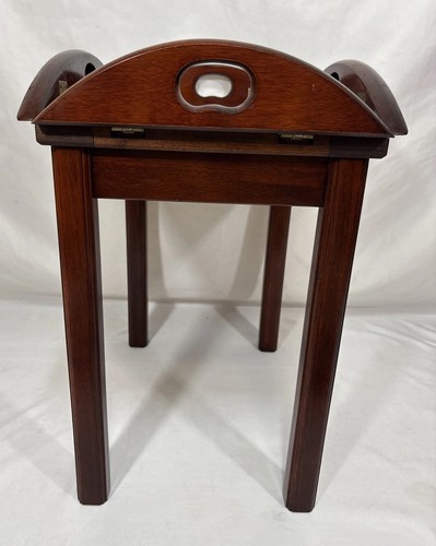 Vintage Bombay Company Mahogany Butler End Table Glass Top Folding Handles - Picture 10 of 19