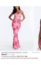 Fashion Nova Sweet Petals Hot Pink Embroidered Mesh Maxi Dress M
