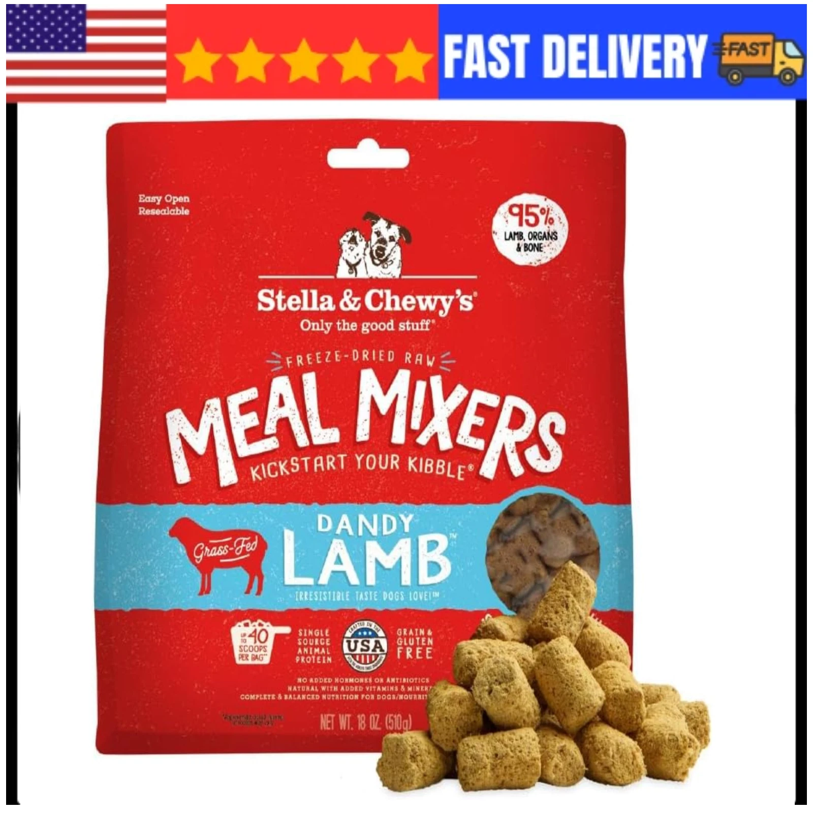 Stella & Chewy's Freeze-Dried Raw Lamb Meal Mixers- Dog Food Topper 18 oz