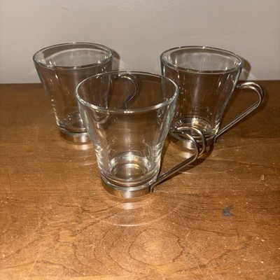 Set of  3 Vintage Bormioli Rocco Cappuccino clear glass with metal handle