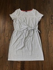 Nautica Women’s L Navy Blue/White Striped Short-Sleeved Faux Tie-Waist Dress EUC