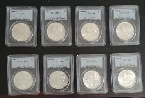 LOT of EIGHT  1885-O Morgan Silver Dollar Coins PCGS MS64 Make an Offer