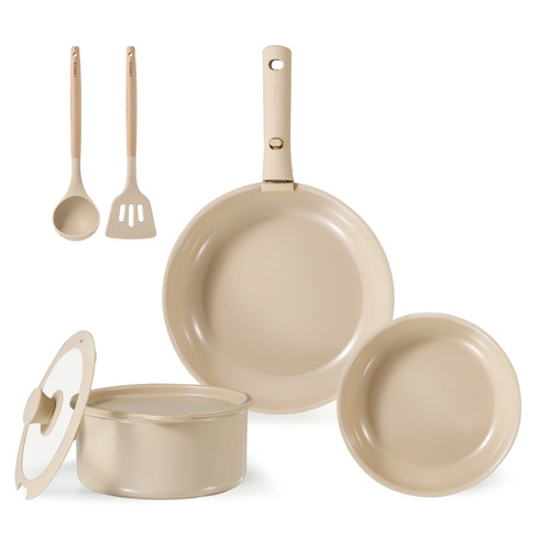 NUEVO Juego de utensilios de cocina de cerámica de zanahoria, ollas y sartenes desmontables no tóxicas, 8 piezas