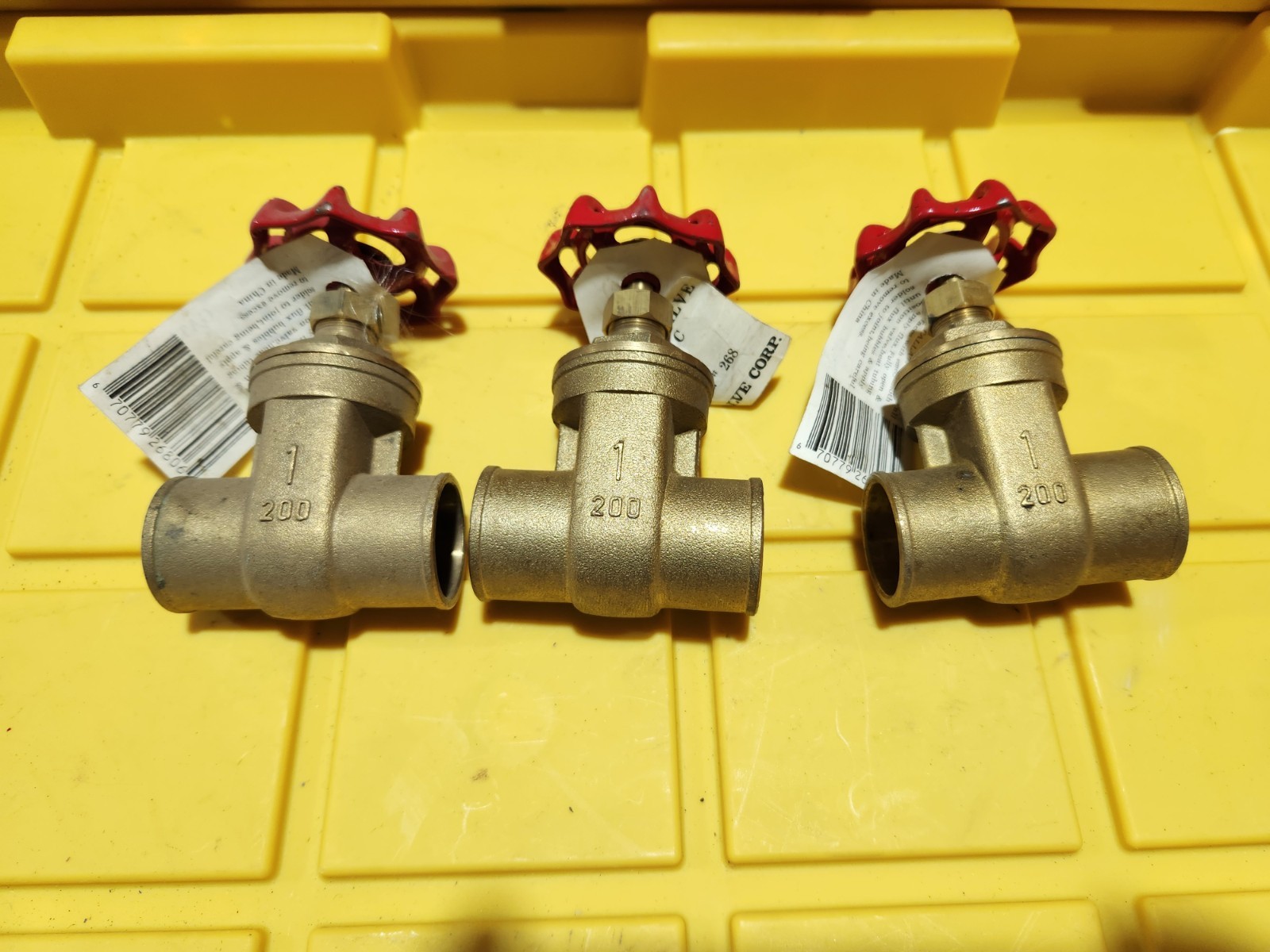 1" Brass Gate Valve Solder Sweat - Red White Valve Corp # 268 - 1 Inch - Qty 3