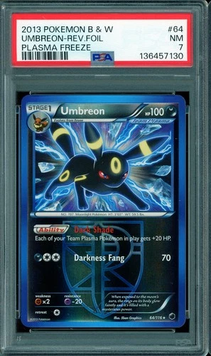 2013 POKEMON BLACK & WHITE #64 UMBREON REVERSE FOIL NM PSA 7 PLASMA FREEZE