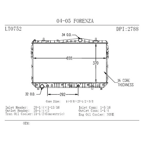 For Suzuki Forenza 04 Engine Coolant Radiator w Transmission Oil Cooler - Изображение 3 из 3
