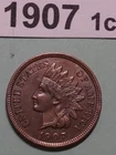 1907 INDIAN HEAD Small ONE CENT US COPPER COIN Uncirculated w/DIAMONDS on Ribbon