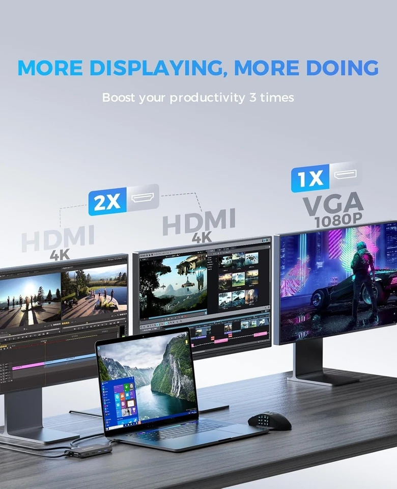 11-in-1 USB-C Docking Station for Triple Monitors - Image 4 of 4