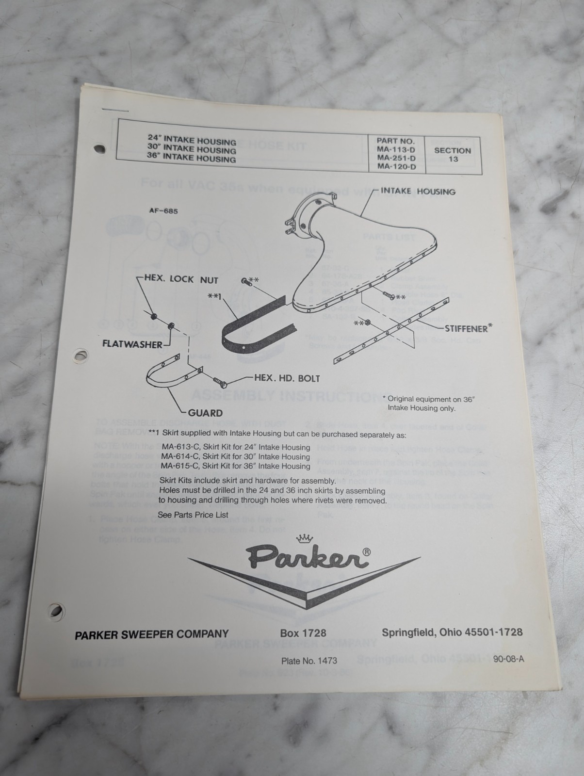 PARKER SWEEPER COMPANY SECTION 13 INFORMATION SERVICE MANUAL