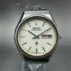 Seiko King Quartz Watch Men 36mm Silver Dial Steel Daydate 0853-8001 New Battery
