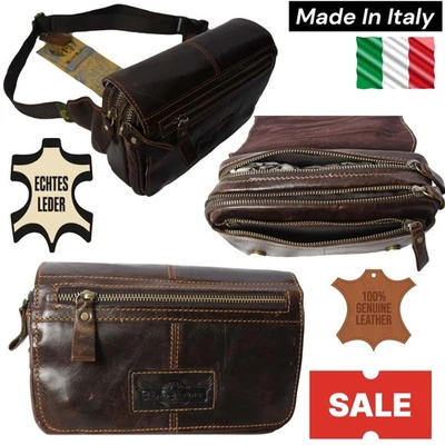 Sac Banane En Cuir Véritable Italien Pour Voyage Marron, Véritable Leather Bag - Photo 1/4
