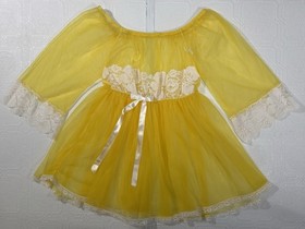 Vintage 1960s Mini Babydoll Peignoir Lingerie Top Lace Trim Medium BELLE SMITH