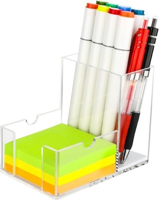 Sticky Note Holder, Crystal Clear Acrylic Pen and Sticky Note Dispenser for 3x3