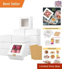 Cookie Boxes White 6x6x3 Inch Bakery Gift Display with Window Pack of 30