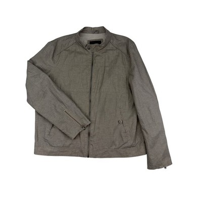 Marc Anthony Mens Casual Bomber Jacket Tan Linen Blend Full Zip Size XXL