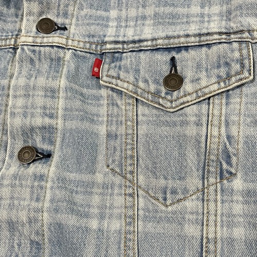Levis Lemongrass Denim Trucker Jacket Men 3XL Blue Plaid Y2K Work 72334-0436 - Picture 10 of 18