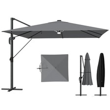 Outsunny 3 x 3 m Garden Cantilever Parasol w/ Light, Cover, Wind Protection