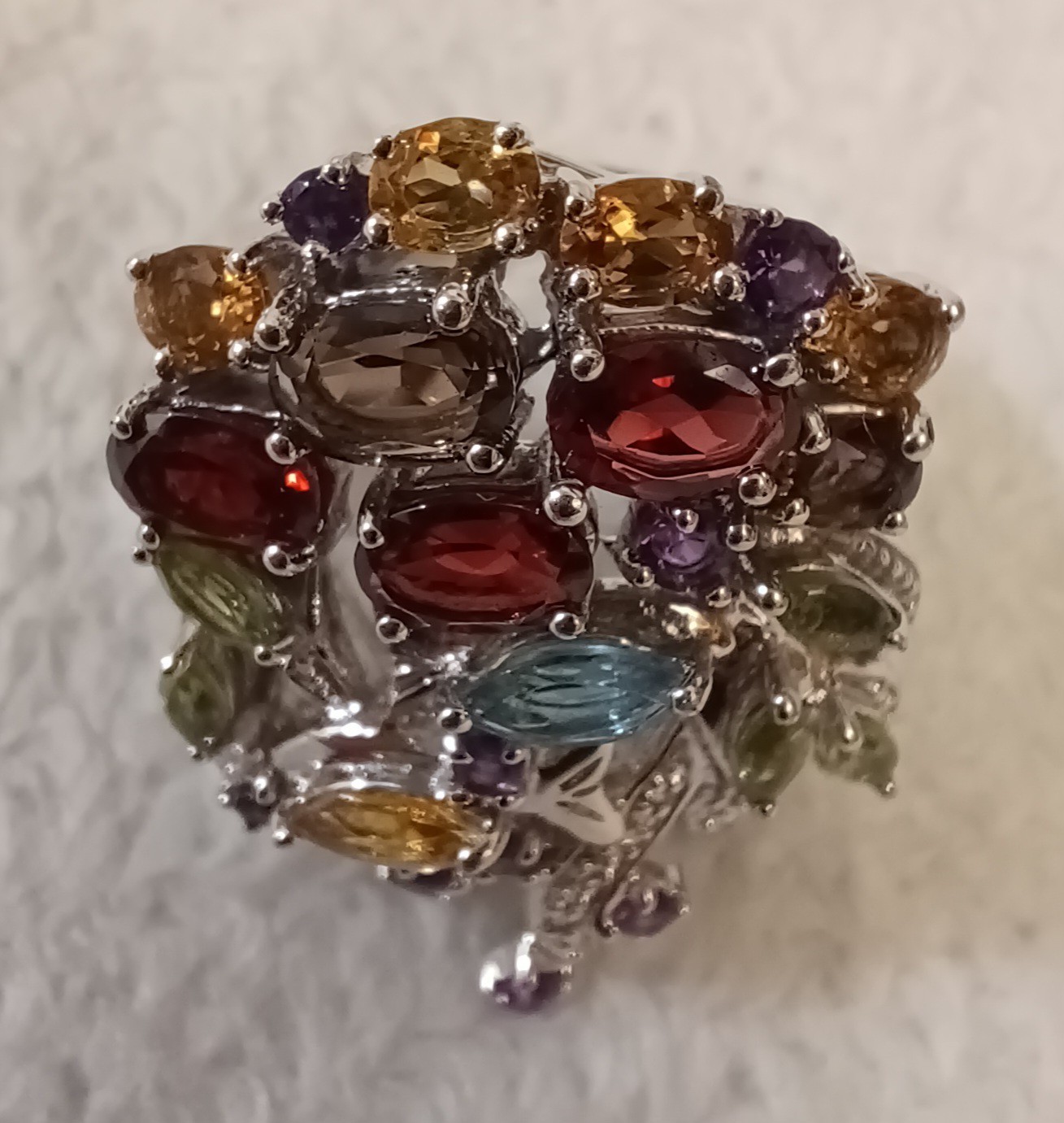Large 925 Silver Ring With Multiple Gemstones Fro… - image 4