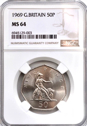 1969 50p MS64 NGC Great Britain Britannia Uncirculated Large Fifty New Pence